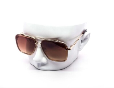 Men's Oversized Vintage Retro Shield Style SUN GLASSES Gold Frame Brown Lens New