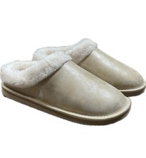 Women's Polo Ralph Lauren Charlotte Gold Tan Slipper Scuff Fleece Size 8 New