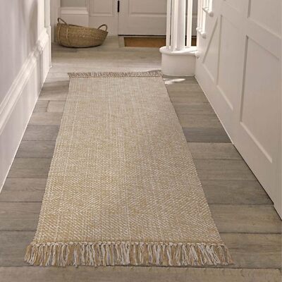 2' x 5' Soft Washable Tan Modern Laundry Room Indoor Handwoven Cotton Area Rug,