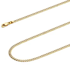 Wellingsale 14k Yellow Gold 2mm Hollow Cuban Curb Pave Chain Necklace