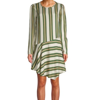 BCBG Generation Medium Beige Striped Assemetric Hem Dress $98 NWT New M