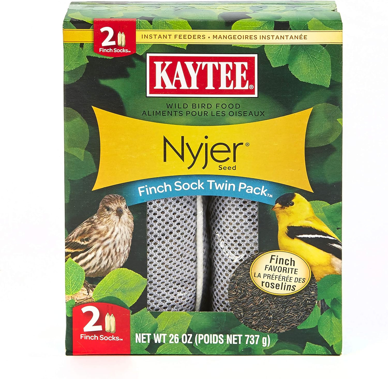Nyjer Wild Bird Food Seed Finch Twin Pack Sock Instant Feeder, 26 Ounce