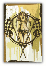 Racing Pinup Girl Retro Vintage Car Bumper Sticker Decal 4" x 5"