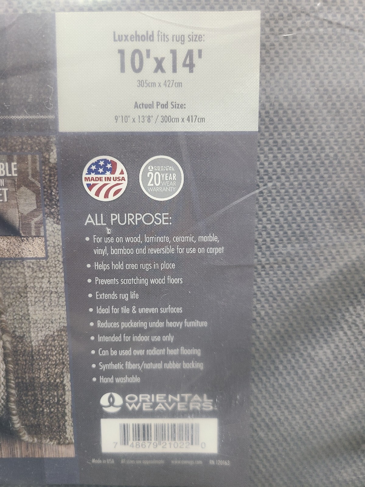 Oriental Weavers LuxeHold 9'10" '8" Rug Pad in Gray for sale online eBay