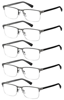 5 Pack Reading Glasses for Men Gunmetal Ultra-Thin Stainless Steel Frame Meta...