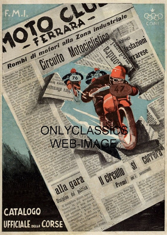 1940's FERRARA MOTO CLUB MOTORCYCLE RACING POSTER GREAT ART GRAPHICS CYCLE RACER