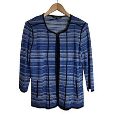 Ming Wang Sweater Jacket Women's Medium Cardigan Office Shoulder Pads Blue