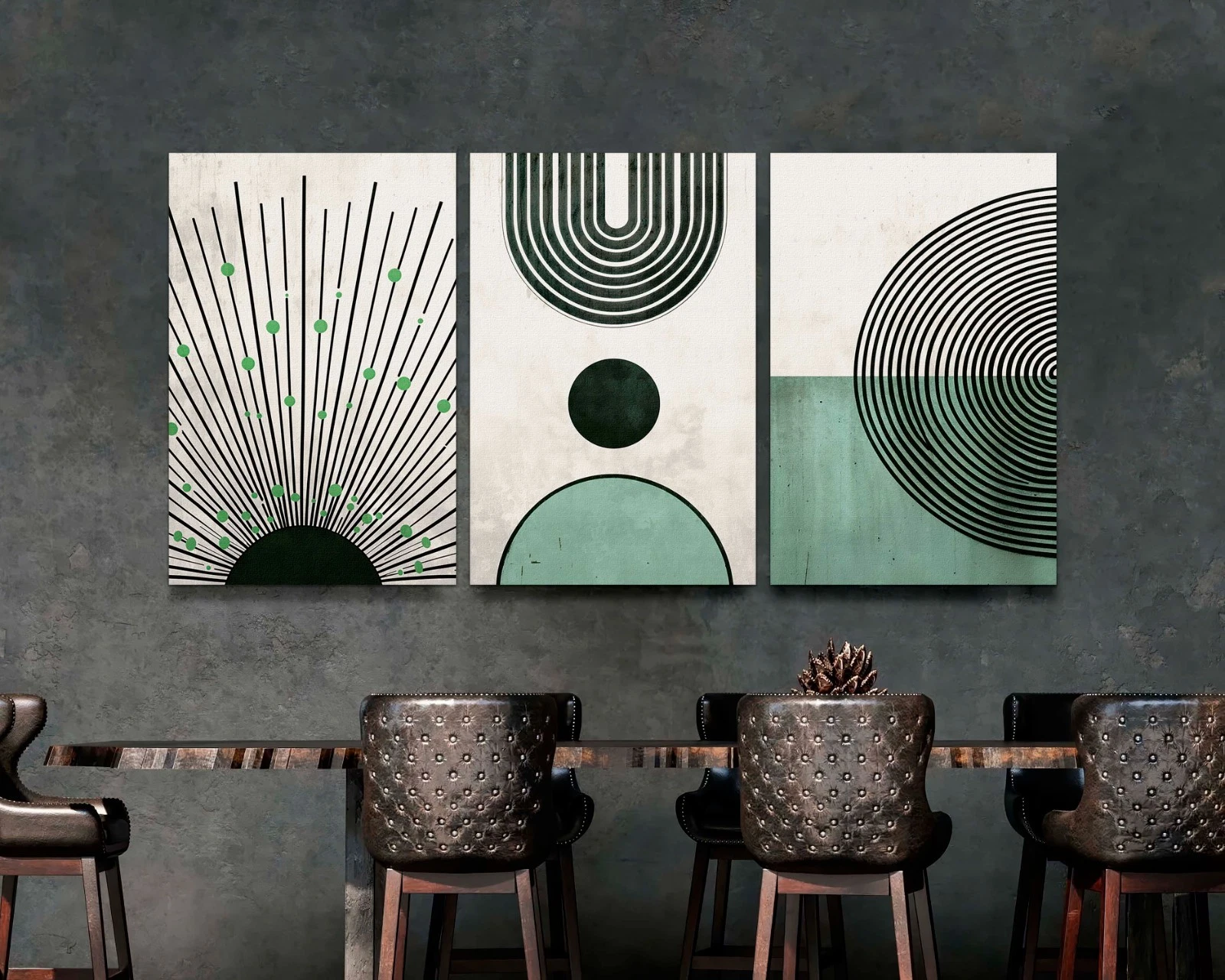 Mid Century Modern Canvas Art Set of 3, Large Neutral Abstract Wall Decor, Boho
