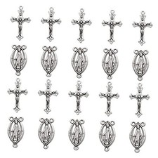 YionZian 30Pcs/15Sets Alloy Rosary Kits Cross and Center Medal Charms Oval