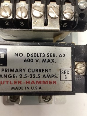 Cutler-Hammer D60LT3 Ser A2/D60LASer A1 Overload Relay U-468