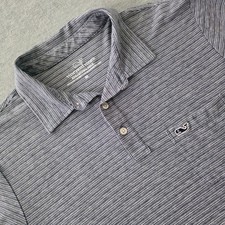 Vineyard Vines Mens Edgartown Polo Shirt Gray White Striped Pocke Medium