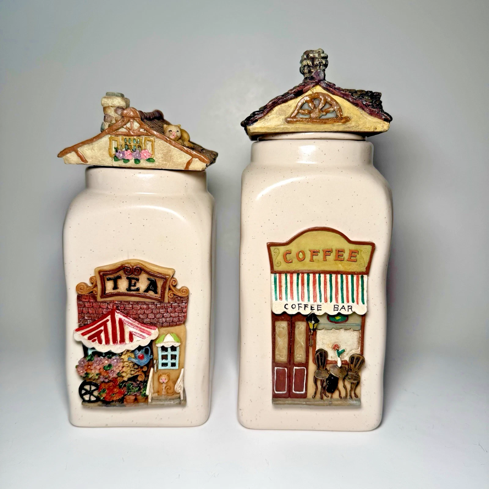 Ceramic Vintage Coffee & Tea Canister Set, Floral Nature, 2 Pieces
