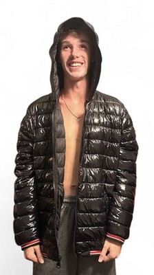 CALVIN KLEIN Size XL High Gloss Black, Very Shiny Puffer Jacket, With Hood