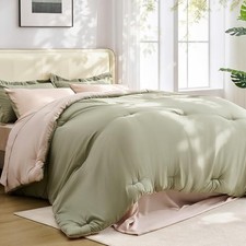 7 Pieces Comforter Set California Cali King (106"&times;96") Oatmeal & Sage Green