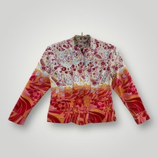 Chico's Jacket Womens 1 M 8 Multicolor Floral Print Zip Front Stretch Cotton