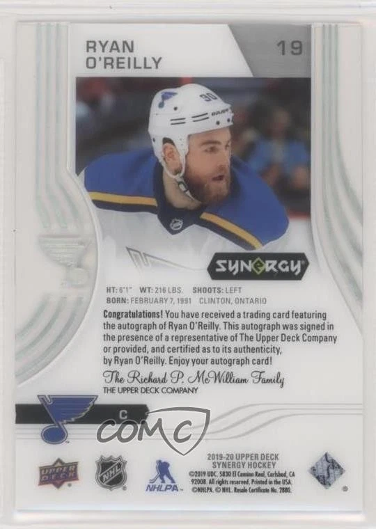 2019-20 Upper Deck Synergy Veterans /19 Ryan O'Reilly #19 Auto - Image 2 of 2