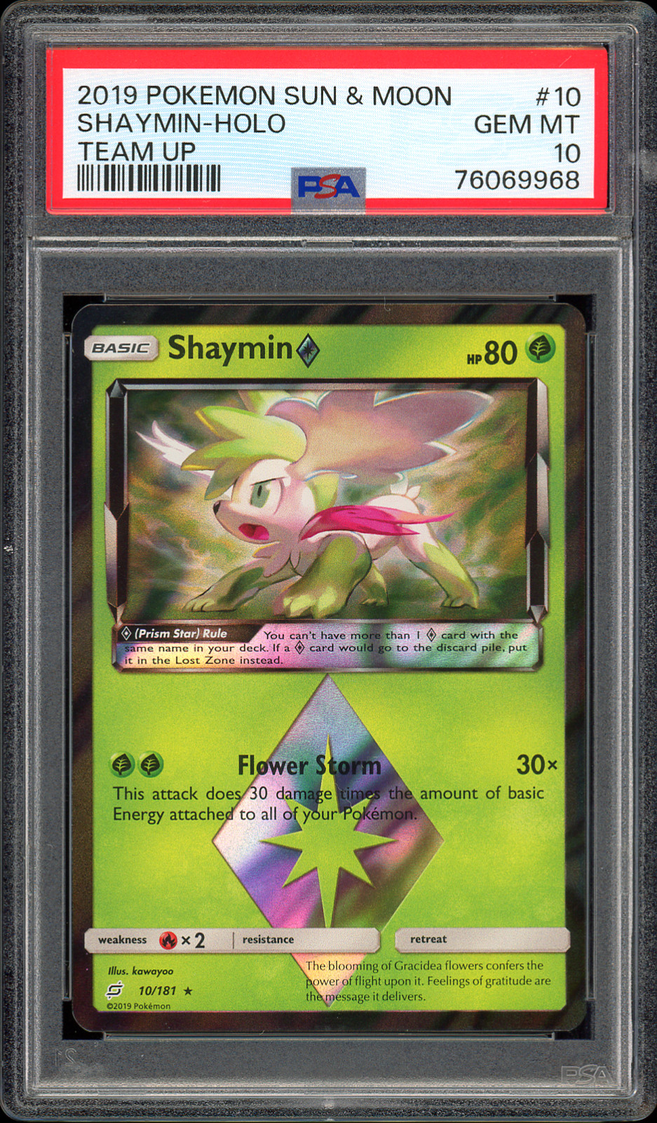 2019 POKEMON SUN & MOON TEAM UP #10 SHAYMIN-HOLO PSA GEM MINT 10