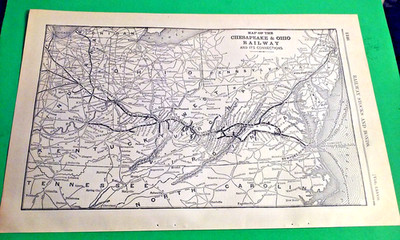 Rare 1903 Railroad Map of The CHESAPEAKE & OHIO Railway System &It's Connections