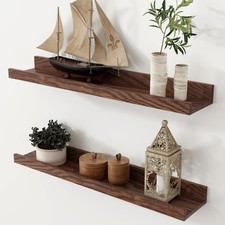 Oak Picture Ledge Shelf, 24 Inch Floating Shelves Set of 2, Solid Oak Wood Wa...