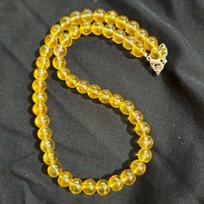 Natural Yellow Citrine Beaded Necklace: 8mm Smooth Round Gemstone Balls
