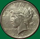 1921 Peace Dollar Almost Uncirculated AU Coin #38735