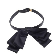 Saint Laurent paris Leather & Silk Bow Choker Necklace Tie