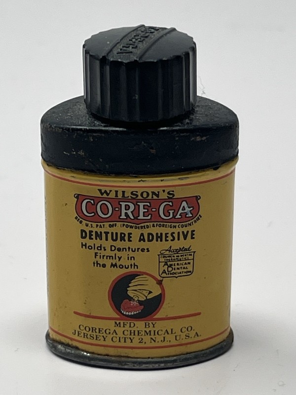 Vintage Wilson’s Corega Denture Adhesive Tin – Early/Mid‑20th Century Dental