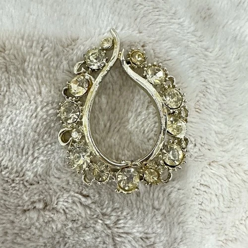 Crystal Teardrop Brooch Scarf Pin ART DECO Crystal Silver tone 1.75 in