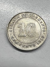 1910 Straits Settlements Silver 10 Cent-Nice