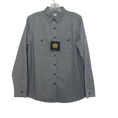CAT Oxford Button Down Shirt Womens Medium Charcoal Gray New Work