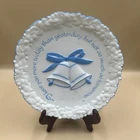 Fenton White Satin Wedding Bell Plate Trimmed in Blue Love You More Today