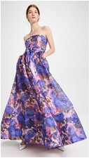 Zimmermann high tide silk and linen purple floral strapless dress gown size 1