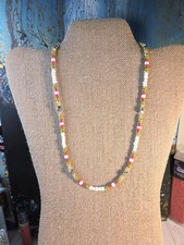 Turtle Necklace Beaded Jewelry Glass Beads White Green Pink Lobster Clasp