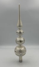 Vtg 12&rdquo; White Silver Triple Ball Finial Tree Topper Glass Christmas Mini Indents