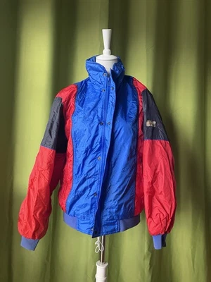 Vintage 90s Windbreaker Jacke Colorblock Oversize L Retro Blau Rot Unisex - Bild 1 von 4