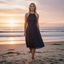 Banana Republic Navy Textured Halter Dress