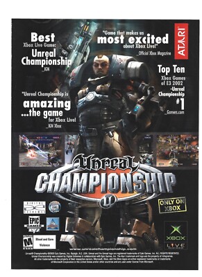Unreal CHAMPIONSHIP (XBOX, XBOX Live) EPIC games ATARI - vintage print ad (2003)