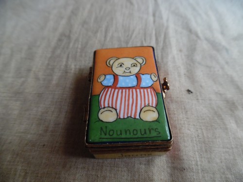 Vintage Trinket Box Ceramic Pages Like A Book With Teddy Bear Limoges France