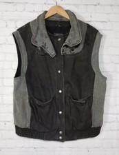 Vintage Izzi Two Tone Denim Vest Sleeveless Jacket Lined 1980s Black Denim Sz L