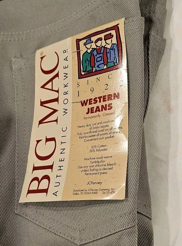 Jeans occidentales grises Big MAC Deadstock JCPENNEY de colección para hombre EE. UU. 34X30 (42) Foto 2 de 4