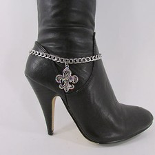 Rodeo Colorfull Jewelry Boot Bracelet Silver Fleur De Lis Chain Shoe Bling Charm