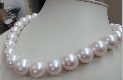 Stunning AAA++ 15mm real natural south sea white round pearl necklace 14k 18  