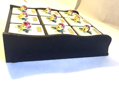 Vtg Wales 3 Tier Ceramic Fruit Spice Rack Wood Frame Made in Japan for Wall MCM - Picture 6 of 12