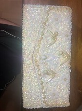 Vintage Newey White Sequin Pearlescent Beaded Clutch Purse