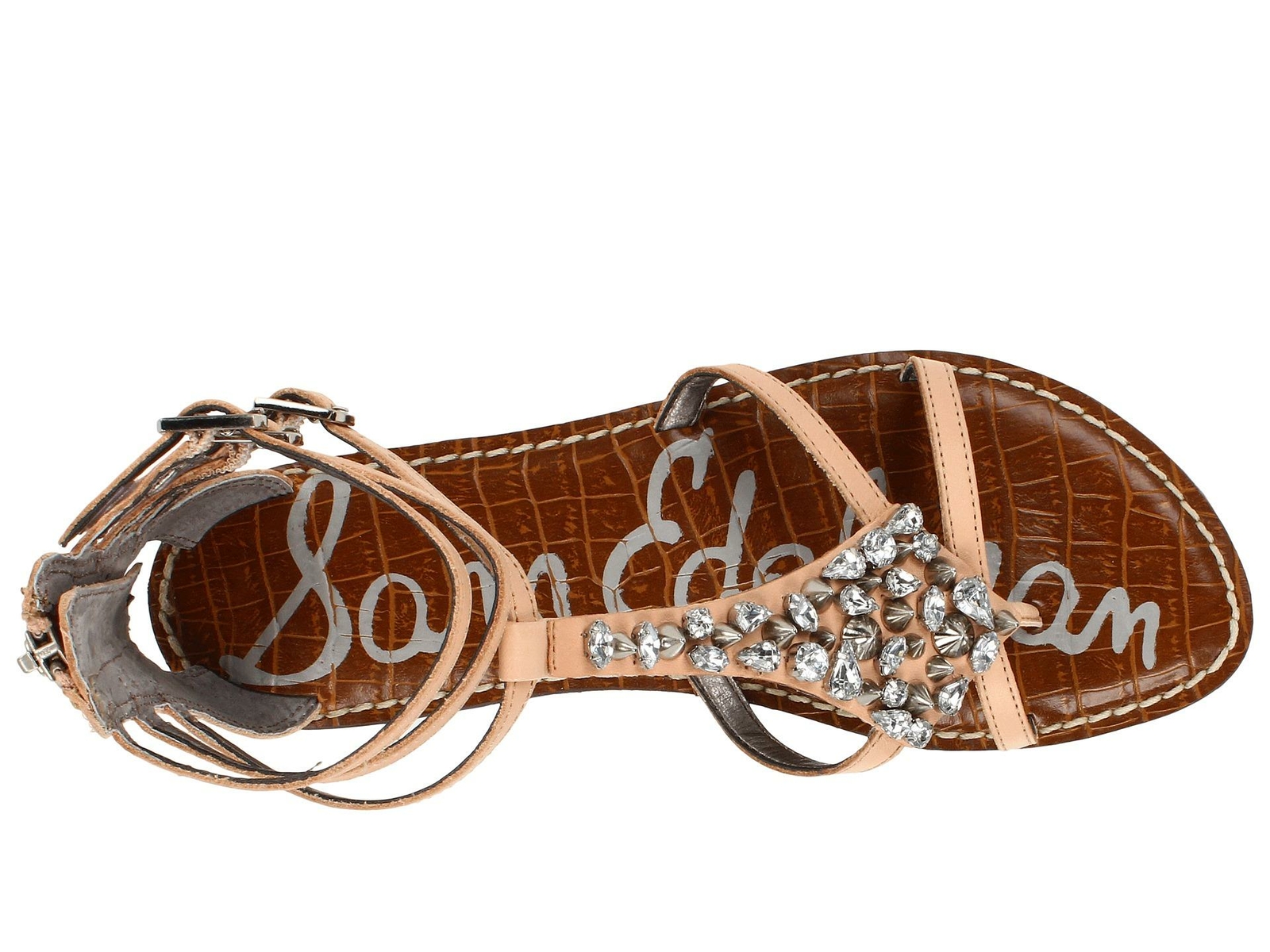SAM EDELMAN SANDALS GLADIATOR WOMENS LEATHER RHINESTONE NATURAL TDF RARE NEW image 2
