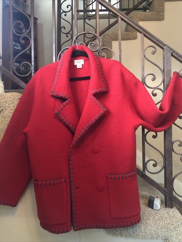 RED Wool Nordic Cardigan Sweater jacket 
