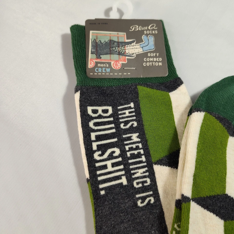 Calcetines para hombre Blue Q This Meeting is Bull verde gris algodón nuevos con etiquetas Foto 2 de 4