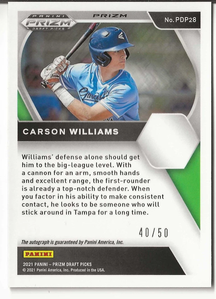 2021 Panini Prizm Draft Picks -  Red Prizm #PDP28 Carson Williams /50 - Image 2 of 2