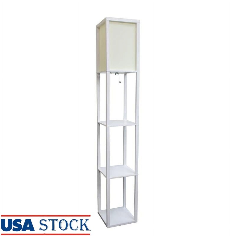 Modern Floor Lamp with 3 Shelves Linen Shade Storage Display Home Decor-image