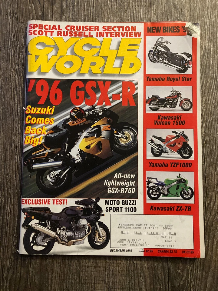 Cycle World Magazine - December 1995 - Suzuki GSX-R Yamaha Kawasaki Moto Guzzi - Image 1 of 3